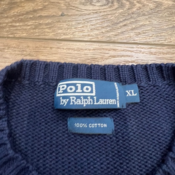 Polo Ralph Lauren Sweater Navy Yellow Striped Crewneck Men's Sweater Sz XL - Picture 4 of 11